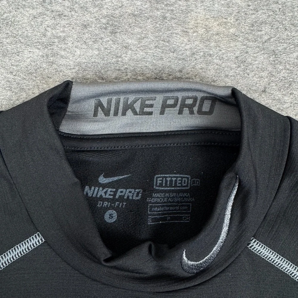 Nike Pro Combat Dri Fit Mock Neck Shirt Fitted Long Sleeve Black Mens Small S